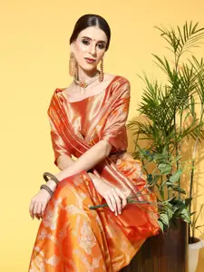 Saree mall Magenta Ethnic Motifs Zari Organza Banarasi Sarees