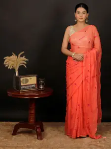 Geroo Jaipur Hand Crafted Sequins Jaal Chiffon Saree