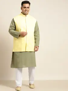 SOJANYA PLUS Men Plus Size Green Kurta with Churidar Comes With a Nehru Jacket