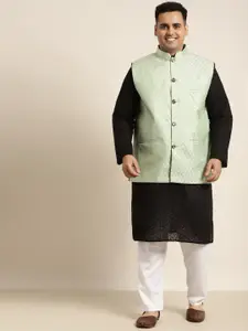 SOJANYA PLUS Men Plus Size Black Pure Cotton Kurta & Churidar Comes With a Nehru Jacket