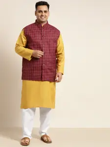 SOJANYA PLUS Men Plus Size Mustard Yellow Kurta with Churidar Comes With a Nehru Jacket