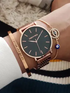 JOKER & WITCH Women Rose Gold-Toned & Black Watch Gift Set