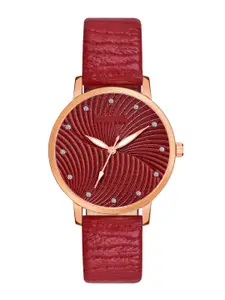 PERCLUTION ENTERPRISE Women Maroon Printed Dial & Textured Straps Analogue Watch PE384