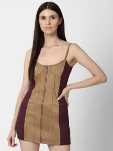 FOREVER 21 Women Brown Bodycon Shoulder Strap Mini Dress