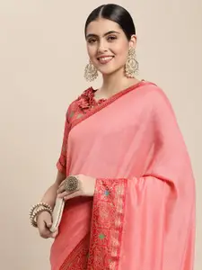 Mitera Pink Solid Saree