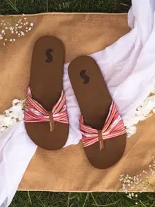 Solethreads Women Brown & Pink Thong Flip-Flops