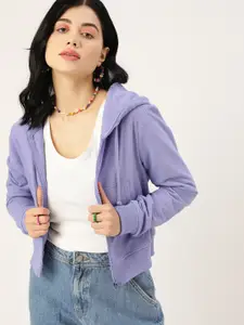 DressBerry Women Lavender Solid Hooded Sweatshirt