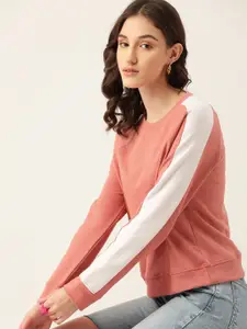 DressBerry Women Dusty Pink Solid Raglan Sleeves Sweatshirt