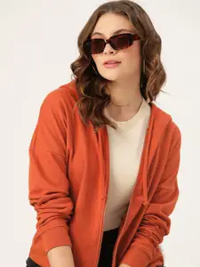 DressBerry Women Rust Orange Hooded Sweatshirt