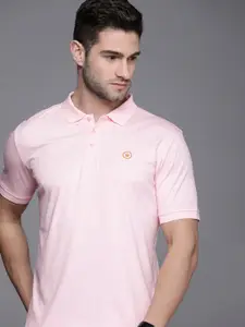 Louis Philippe Men Pink Pure Cotton Polo Collar T-shirt