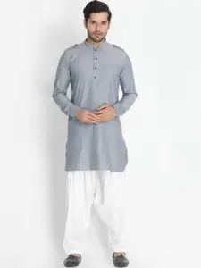 VASTRAMAY Men Grey Pathani Kurta with Pyjamas