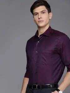 Louis Philippe Men Red & Purple Classic Fit Floral Self Design Formal Shirt