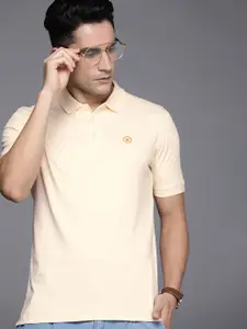 Louis Philippe Men Cream-Coloured Polo Collar Pure Cotton T-shirt