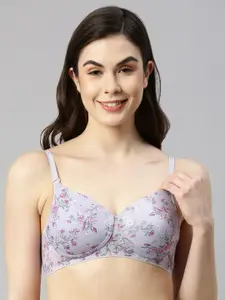 Enamor Dope Dye Ecolite Padded And Non-Wired Floral Printed T-Shirt Bra - F165