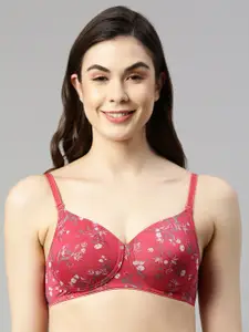 Enamor Red Dope Dye Ecolite Fabric Smooth Support Bra -Padded Wirefree and High Coverage