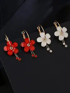 Yellow Chimes Red & White Floral Hoop Earrings
