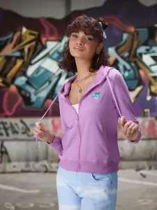 DressBerry Women Mauve Solid Hooded Sweatshirt