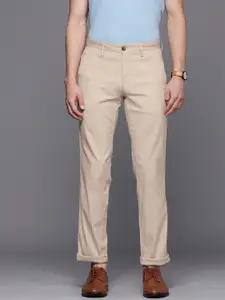 Louis Philippe Sport Men Beige Textured Tapered Fit Pleated Trousers