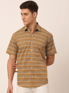 JAINISH Men Mustard Standard Horizontal Stripes Striped Casual Shirt
