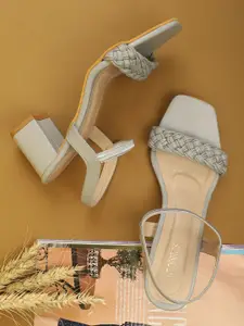 ICONICS Grey Textured Block Sandals with Bows