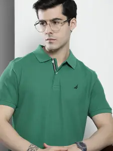 Nautica Men Green Polo Collar Pure Cotton Slim Fit T-shirt