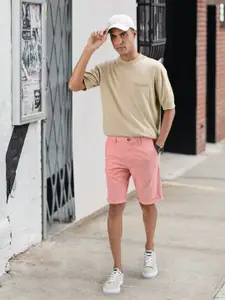 Louis Philippe Sport Men Pink Printed Slim Fit Low-Rise Chino Shorts