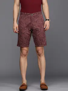 Louis Philippe Sport Men Maroon Floral Printed Slim Fit Low-Rise Chino Shorts