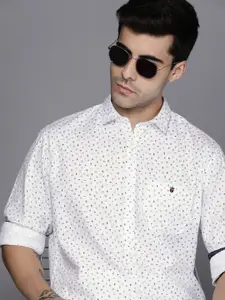 Louis Philippe Jeans Men White Slim Fit Geometric Printed Pure Cotton Casual Shirt