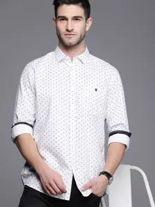 Louis Philippe Jeans Men White Slim Fit Printed Casual Shirt