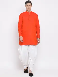VASTRAMAY Men Red Kurti  Cotton Blend with Dhoti Pants