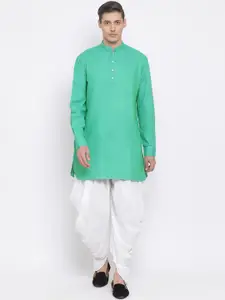VASTRAMAY Men Green & White Kurta with Dhoti Pants