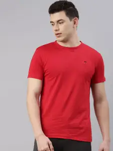FILA Men Red Organic Cotton Applique Training or Gym T-shirt
