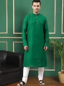 TATTVA Men Green Pure Cotton Kurta with Churidar