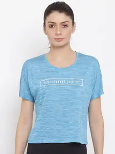 MKH Women Blue Typography Printed Dri-FIT T-shirt