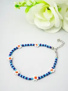 Ferosh Blue Set Of 1 Alloy Artificial Beads Tribal Anklet
