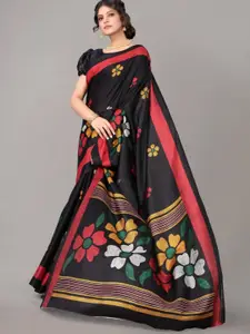 Yashika Black & Red Floral Art Silk Khadi Saree