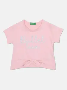 United Colors of Benetton Girls Pink Typography Printed T-shirt