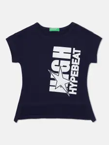 United Colors of Benetton Girls Navy Blue Typography Printed T-shirt