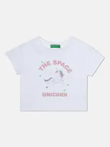 United Colors of Benetton Girls White Typography Printed T-shirt