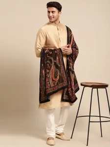 KISAH Men Golden Kurta with Churidar & Shawl