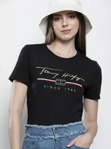 Tommy Hilfiger Round Neck Brand Logo Embroidered Pure Cotton T-shirt