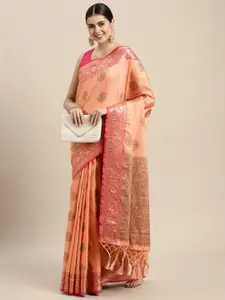 Saree Swarg Peach-Coloured Woven Design Silk Blend Banarasi Sarees