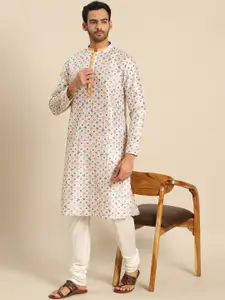 KISAH White Floral Embroidered Kurta with Churidar