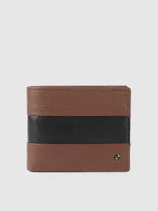 Van Heusen Men Brown & Black Colourblocked Leather Two Fold Wallet