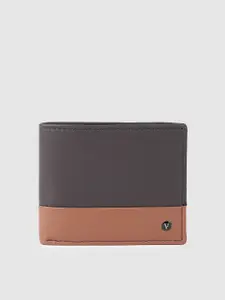 Van Heusen Men Brown & Charcoal Colourblocked Leather Two Fold Wallet