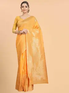 Silk Land Women Orange & Gold-Toned Woven Design Zari Saree