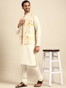 KISAH Men White Dyed Kurta with Churidar