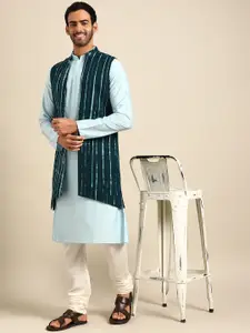 KISAH Men Green Dyed Kurta with Churidar
