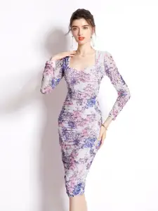JC Collection Purple & White Floral Bodycon Dress