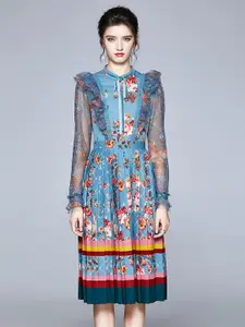 JC Collection Women Blue Floral Printed Midi Dress